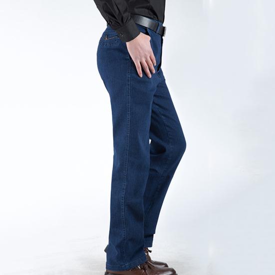 Męskie Jeansy Jednokolorowe Luźne Klasyczne Dla Średniego Wieku Wysoki Stan Starego Fasonu do Codziennego Użytku