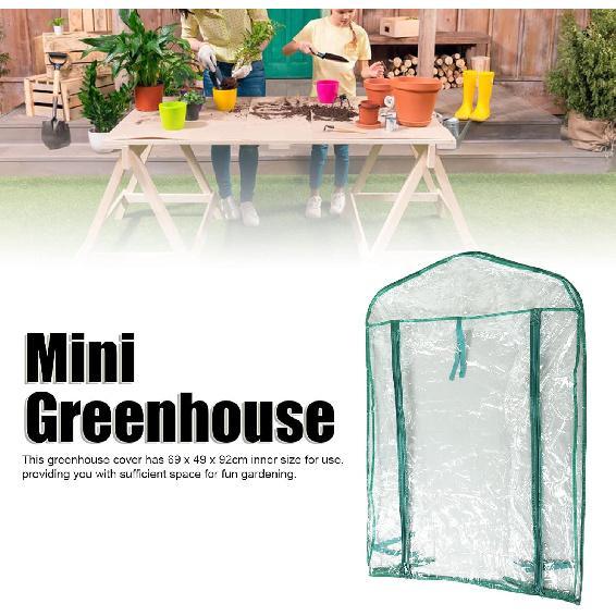 Greenhouse Replacement Cover with Roll Up Zipper Door, Clear PVC Mini Plant Cover for Gardening Plants 2 Tier Shelves 27x19x36in