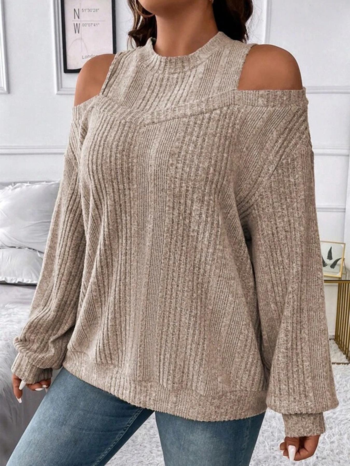 2025 Women s Casual Solid Off-Shoulder Knit Top - European/American Autumn & Winter Fashion S абрикосовый