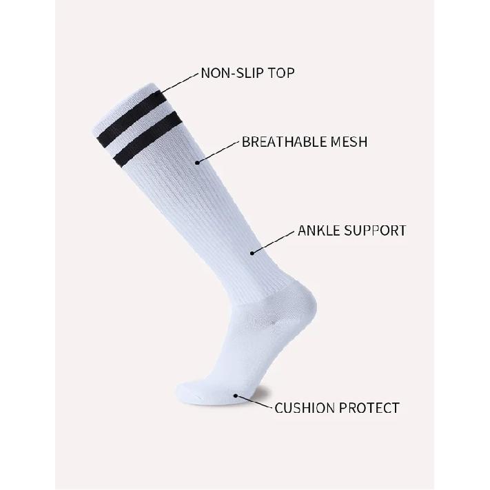 White Black Stripes Football Soccer Socks For Men Teenages Kids Boys Over the Calf Baseball Rugby Athletic Socks Women Girls