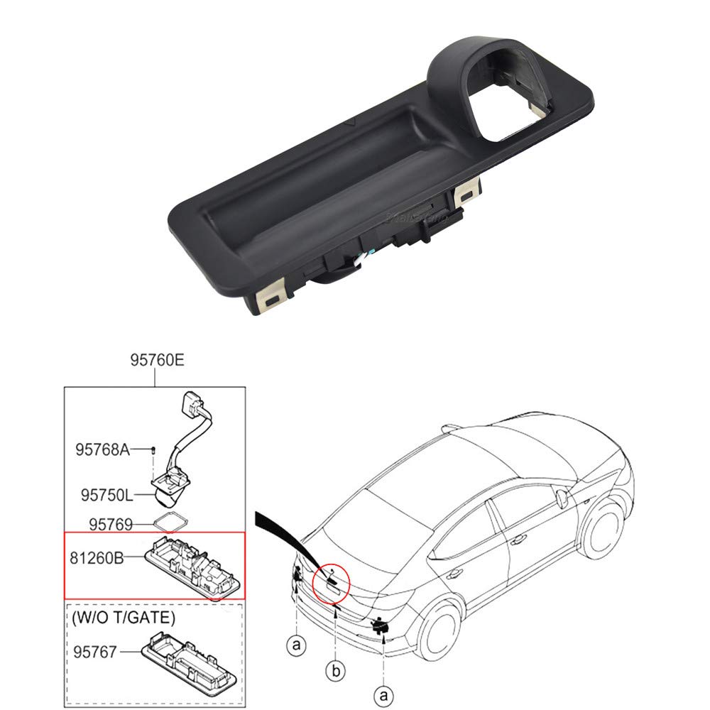Malcayang Trunk Lid Outside Handle & Lock Release Switch for 2017 2018 Hyundai Elantra 81260-F2010