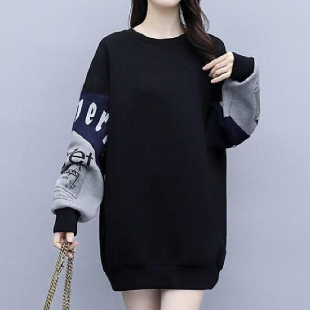 Navava Loose Fit Lettering Printing Long Sleeve Sweatshirt Nt3100