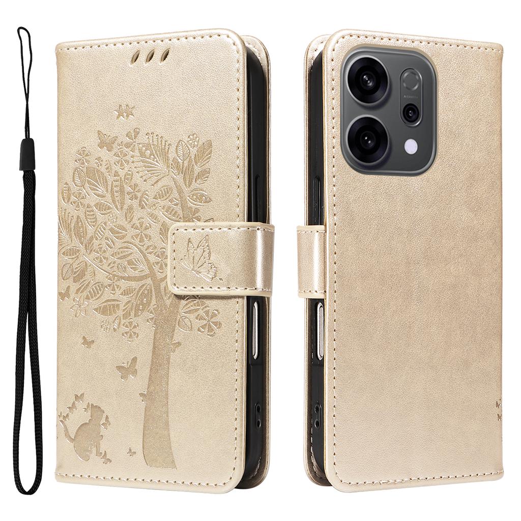 Pro Oppo Reno14 5G (Čína)/Oppo Reno14 F 5G/Oppo Reno14 5G (Globální) Pouzdro na telefon se stojánkem Vzor kočičího stromu Kožená peněženka Mobilní kryt