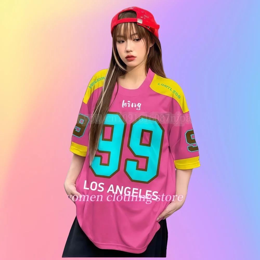 Women's No.99 Printed Round Neck T-shirt Summer Pattern T-shirt Baseball Jacket Sports T-shirt Women's