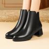 Autumn Winter PU Women Ankle Boots Thick High Heels Round Toe Shoes Black White Modern Short Botas Para Mujer 652