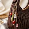 Decorative Beaded Keychain Charm with Gold Tone Clasp and Chain Detail, Bag Charm Key Ring Accessory for Daily Carry