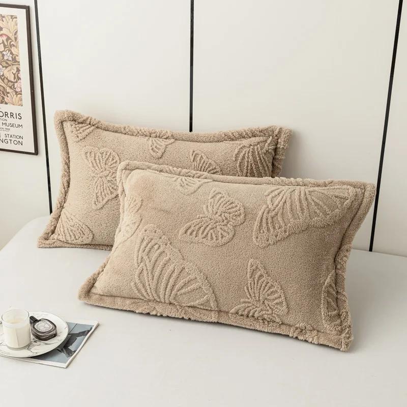 2 Pcs Winter Soft Warm Thicken Pillowcases Butterfly Jacquard Velvet Pillows Cases 48x74cm Sofa Home Decor Cushion Cover