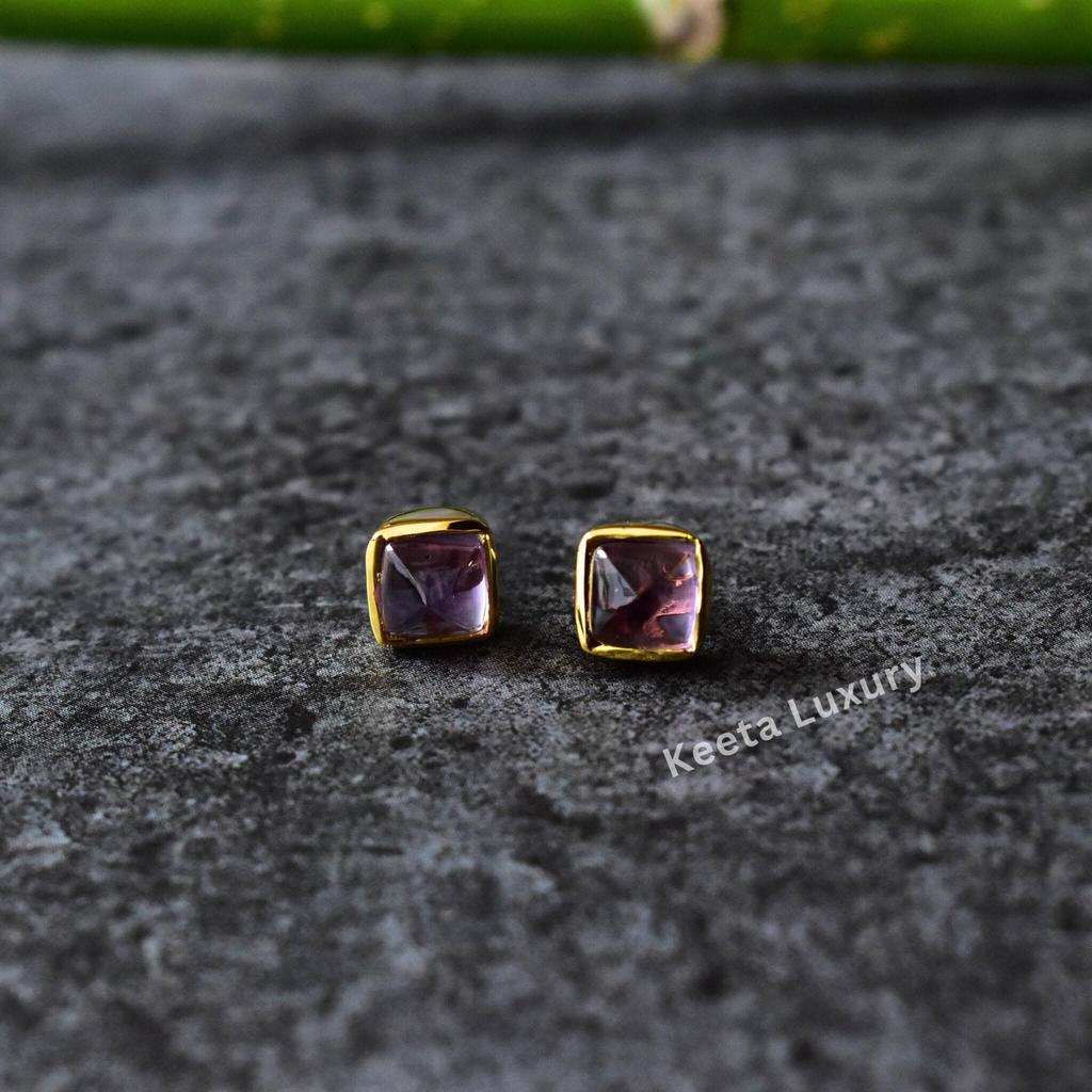 Amethyst Earrings, Amethyst Minimalist Stud Earrings, Sugar Loaf Shape, Gold Filled, Sterling Silver, Mother's Day Gift, Daily Wear Studs