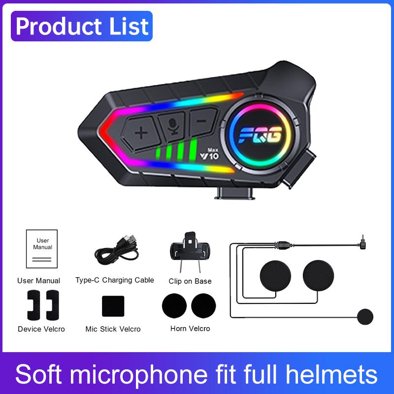 1/2pcs Bluetooth 6.0 Motorcycle Intercom Helmet Headset Waterproof with LED Lighting Effect Supports Third-Party Connection
