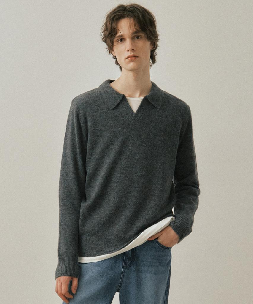 Wednesday Oasis Ash Open Collar Wool Knit_Charcoal(Wc25-Kn82)