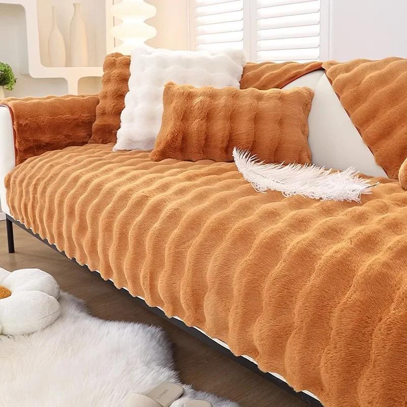 Tlustý králičí plyšový potah na pohovku Nordic Jednobarevné potahy na pohovku Protiskluzové potahy na pohovku Potahy na pohovku do obývacího pokoje