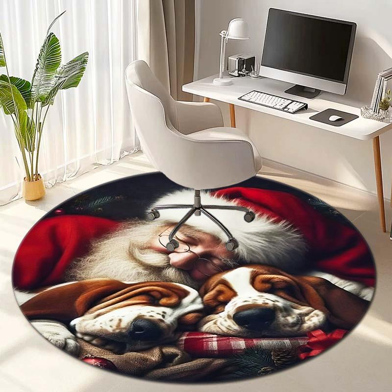 Cute Christmas Day Gift Bell Santa Claus Snowman Christmas Tree round rug Home Soft Decorative Anti slip Chair Mat Carpet Outdoor Floor Mat Carpet 52