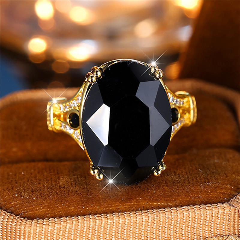 Male Female Luxury Big Black Oval Stone Engagement Ring Vintage Wedding Jewelry For Men Women