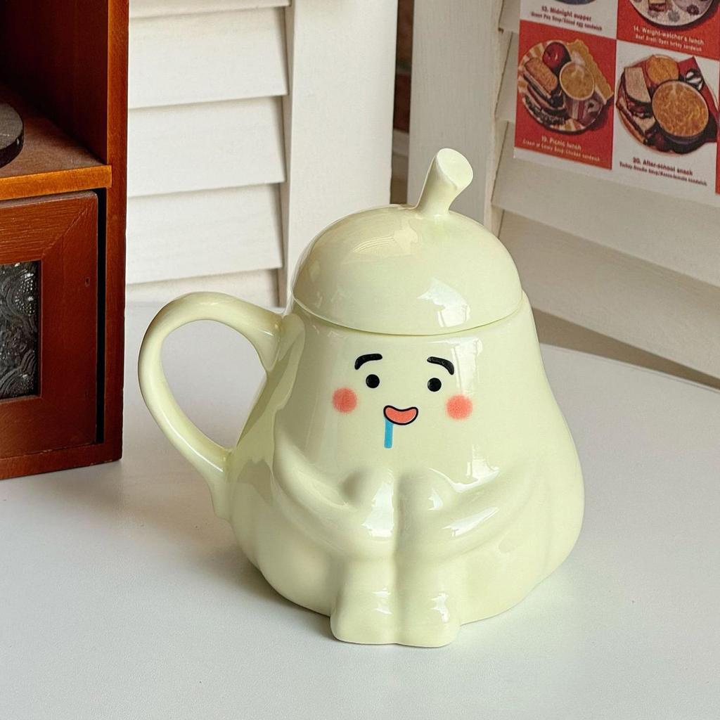 450ml Pear Shape Ceramic Mugs Cute Pear Shape Ceramic Drinkware with Handle and Lid Home Office Breakfast Milk Drink Mug