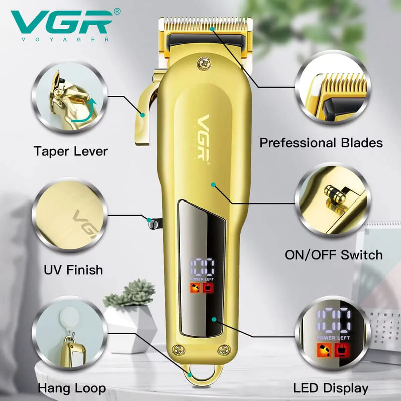 Men's Skin-friendly All-metal High-power Electric Hair Clipper with LCD Display High-power Long-lasting Battery Rechargeable and Plug-in Dual-purpose