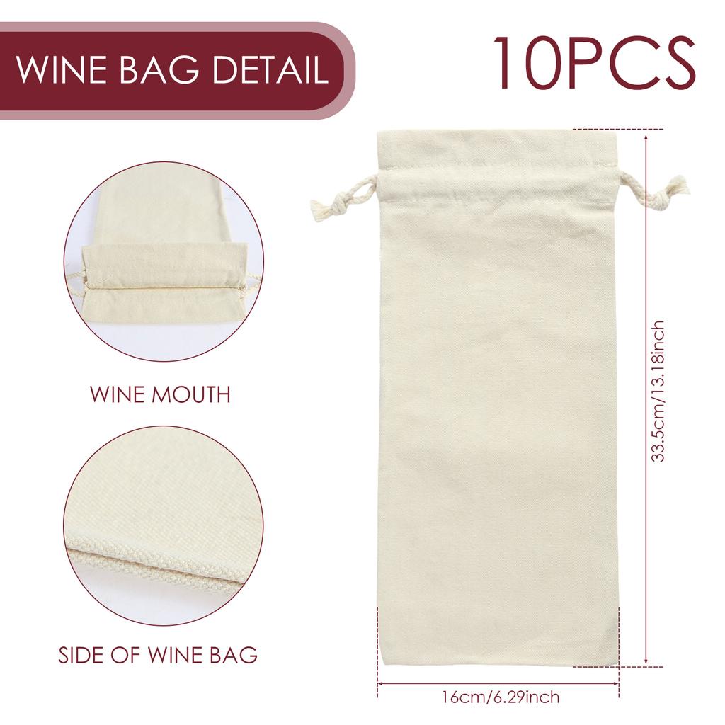 10Pcs Sublimation Wine Bottle Bags Reusable Wine Bottle Gift Bags Drawstring Bulk Blank Canvas Wine Bags For DIY Heat Transfer