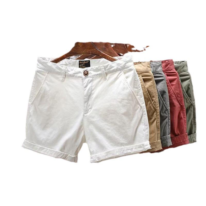 Men's Casual Slim Fit Three-Quarter Beach Shorts - Trendy Summer Workwear Style, Slightly Elastic
