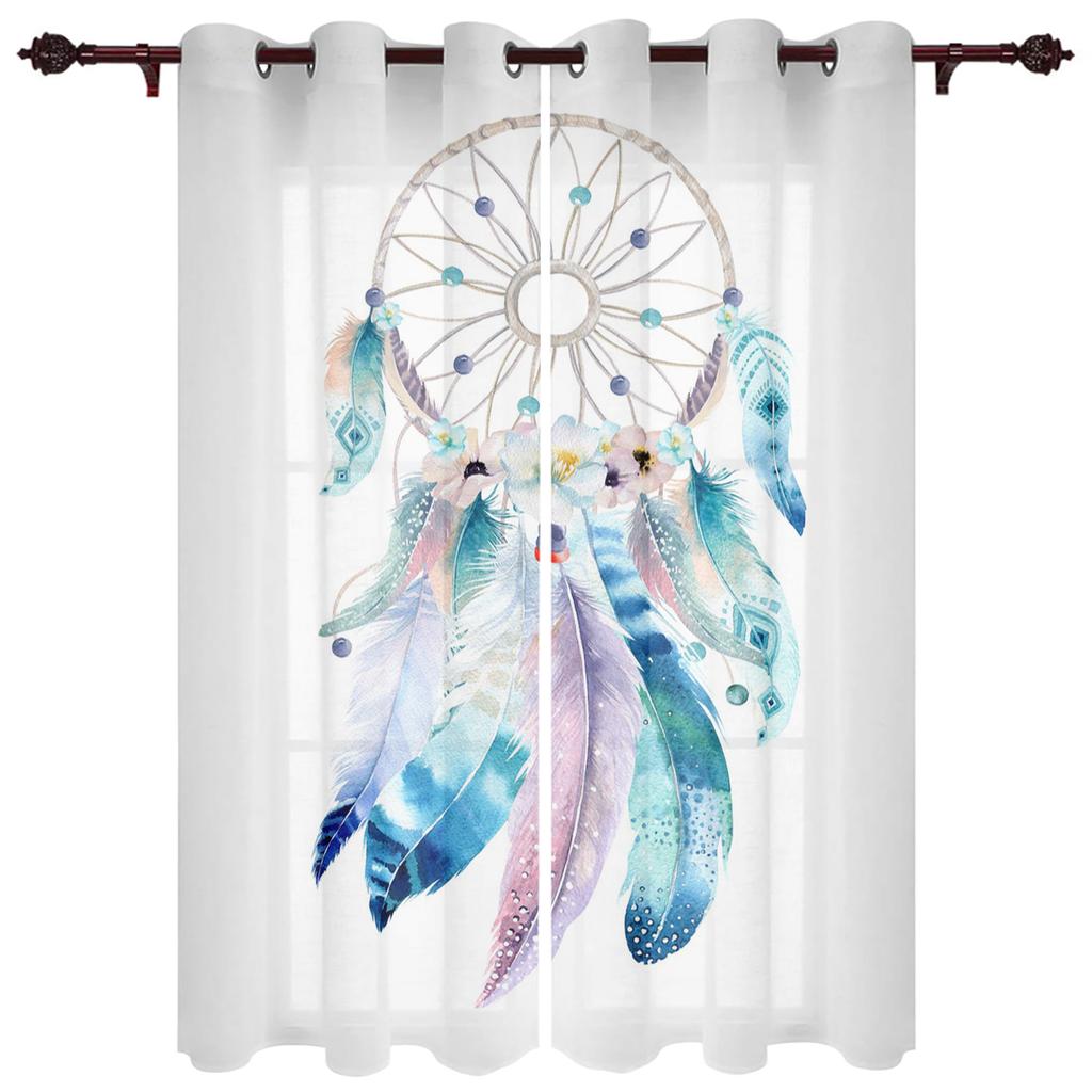Dream Catcher Watercolor Feather Pattern Modern Window Curtains for Living Room Bedroom Curtain Blinds Drapes Door Curtains
