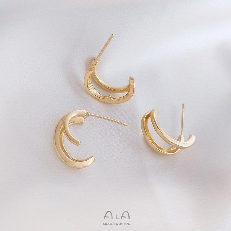 

14K Gold Filled Fashion C-Hoop Earrings, S925 Silver Needle Studs, Simple Korean Style, High-End Jewelry with Color Retention