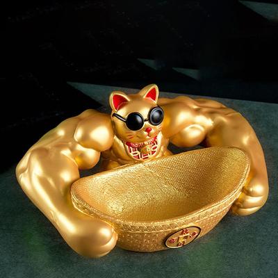 Lucky Cat Statue, Muscle Arm Figurine, Novelty Craft Feng Shui Animal Storage