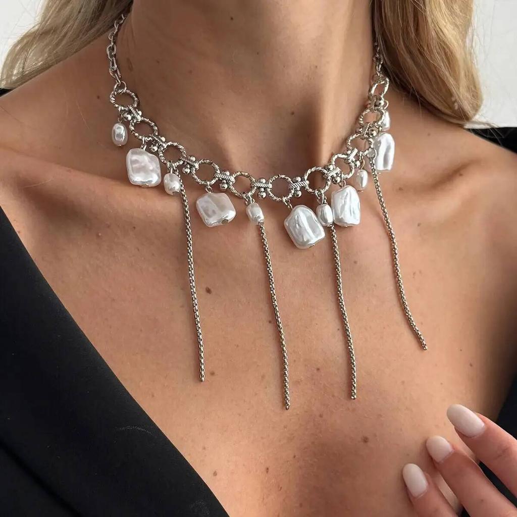 Ingemark Retro Exquisite Imitation Pearl Tassels Pendant Necklace Women Trendy Charm Clavicle Chain Wedding Bridal Jewelry Gift