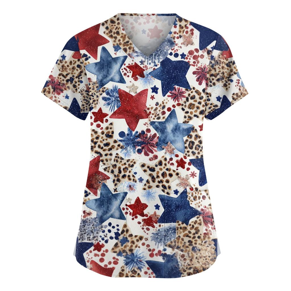 Nursing Scrub Tops for Women 250th Anniversary Usa Nurse Tops V Neck Short Sleeve American Flag Scrub Top Scrubs for Woman Sets