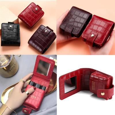 PU Leather Lipstick Bag Women Travel Cosmetic Bag Mirror Small Storage Bags Portable Makeup Bag Mini Toiletry Organizer Pouch