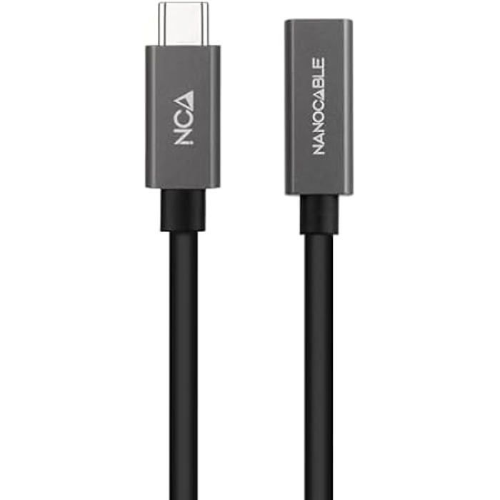NANOCABLE 10.01.4402 - Câble USB 3.2 Gen2x2 20Gbps 3A, 4K/60Hz, USB-C mâle vers USB-C femelle, noir, 2 m