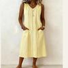 European and American women's clothing summer new V-neck sleeveless lace pocket cotton and linen dress