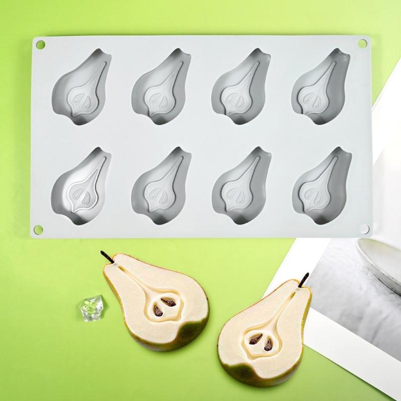 Silicone 8 Cavity Fruit Shape Mousse Cake Mold Set High Temperatures Resistant Dessert Mould Practical Baking Tool