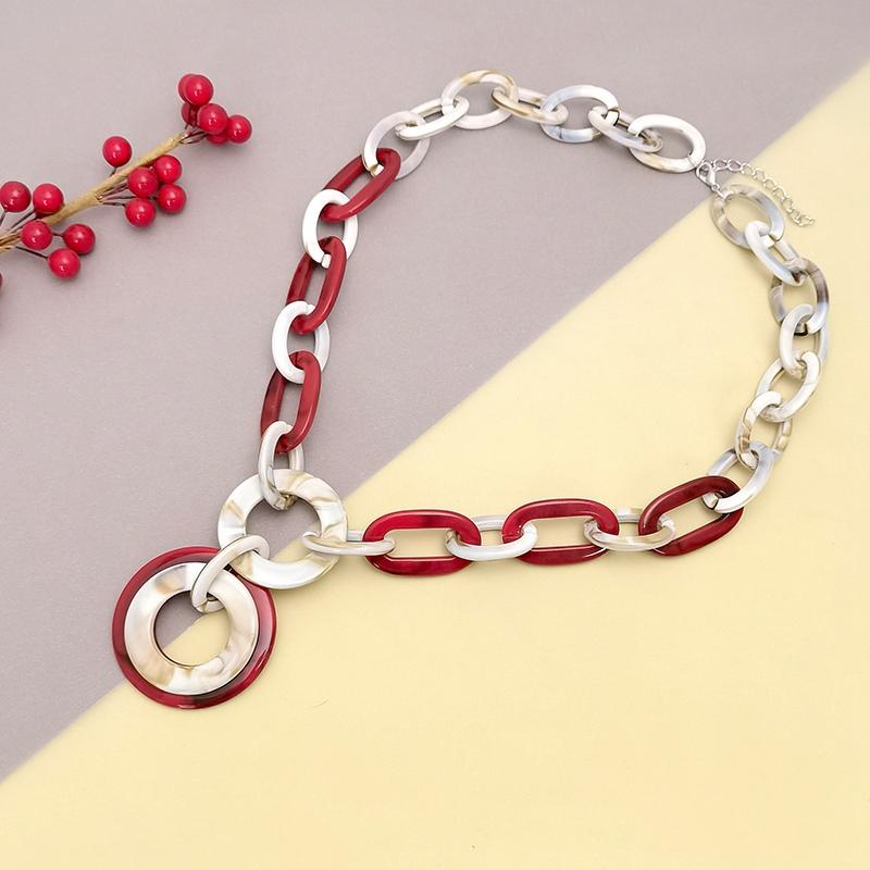 

Женское винтажное акриловое массивное ожерелье-цепь с подвеской в виде двойного круга, эффектные ювелирные аксессуары красный