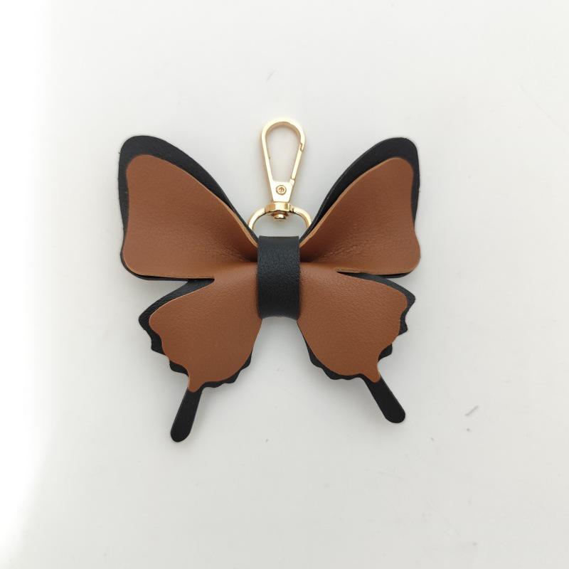 Elegant Leather Butterfly Macaron Keychain Pendant - High-End Gift