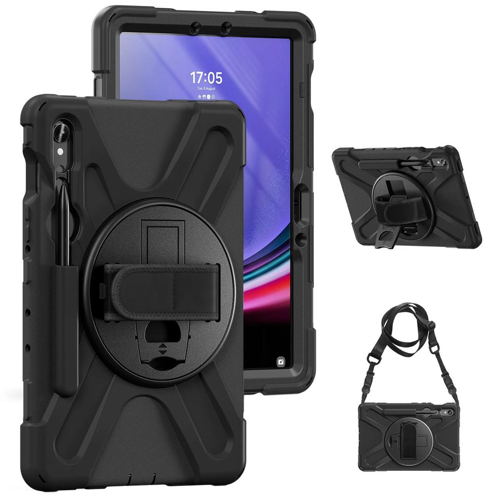 Armor Case with Holder and Strap for Galaxy Tab S9/ S9 FE (Black)
