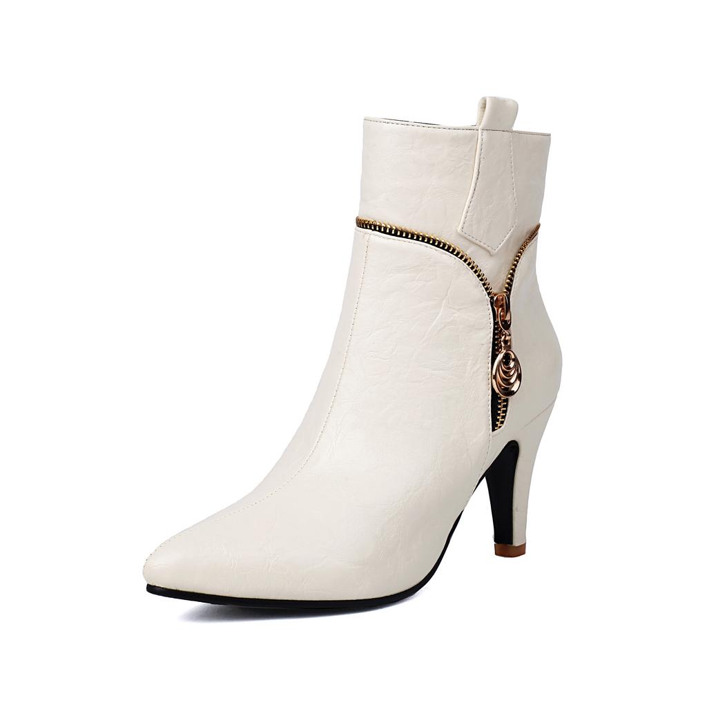 Wind Kurzstiefel Spitze Seitenreißverschluss Dünner Absatz Hoher Absatz Damenstiefel Große Größen 34-47