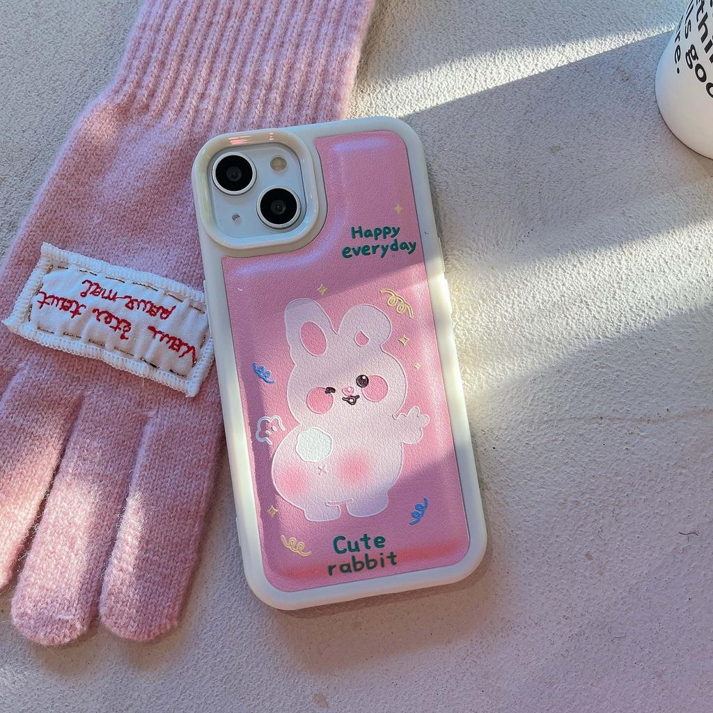 2023 oryginalny nowy skórzany królik uroczy króliczek z kreskówki szczęśliwy różowy futerał na telefon dla Iphone 11 13 12 Promax 14 Pro Max Plus Xsmax X Xr