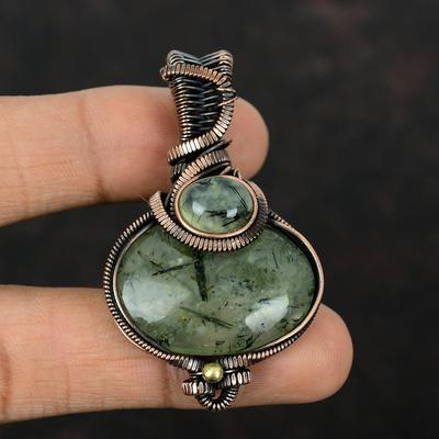 Moss Prehnite Pendant Copper Wire Wrapped Pendant Handmade Gemstone Pendant Copper Wire Jewelry Dainty Pendant Gift For Him Designer Pendant