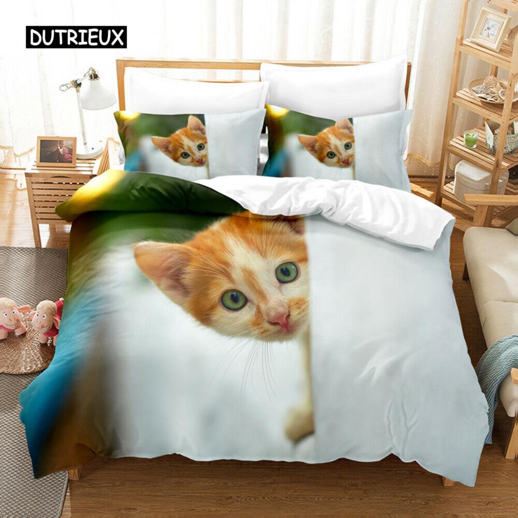 Cat Duvet Cover Set Cat Lover Gifts Bedding for Women Cute Kitten Pattern Bedroom Decor Twin Double Queen King Size Quilt Cover