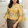 ZANZEA Casual U-Neck 3/4 Flounce Sleeve Floral Printed Blouse