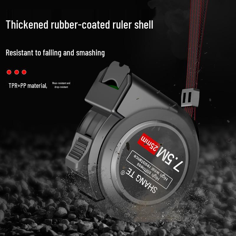 Rubberized 5m Fluorescent Steel Tape Measure - High Precision Laser Engraved Black Gold Ruler, Wear-Resistant Household Tool