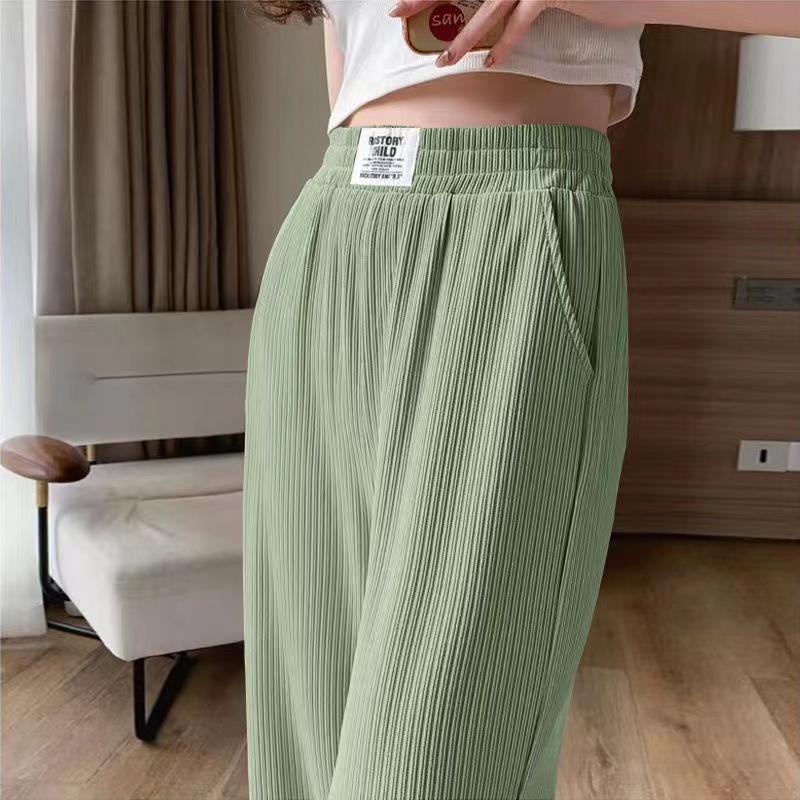 Women's Ice Silk Summer Thin High Waist Drape Loose Straight Leg Slimming Floor-Length Casual Pants Korean Sle