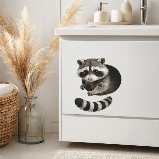 Yousheng Creative 3D Peeking Raccoon Toilet Stickers, Self-Adhesive Toilet Seat Sticker, Waterproof PVC Water Tank Sticker, Peel And Stick Raccoon