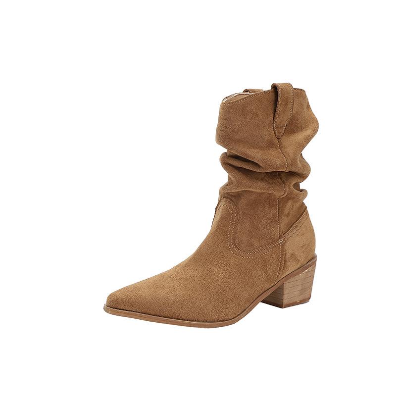 2025 Herbst Retro Dünne Spitz Zehen Dicke Ferse Kurze Stiefel Damen Herbst und Winter Neue Stacking Stiefel Western Cowboy Stiefel Martin Stiefel