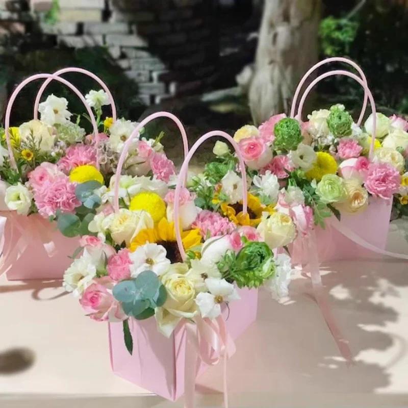 Festa de Casamento Rosa Flor Caixa de Presente Buquês de Flores Embalagem Caixa de Papel Sacola de Transporte Cesta de Armazenamento Dia dos Namorados Aniversário 10 PEÇAS