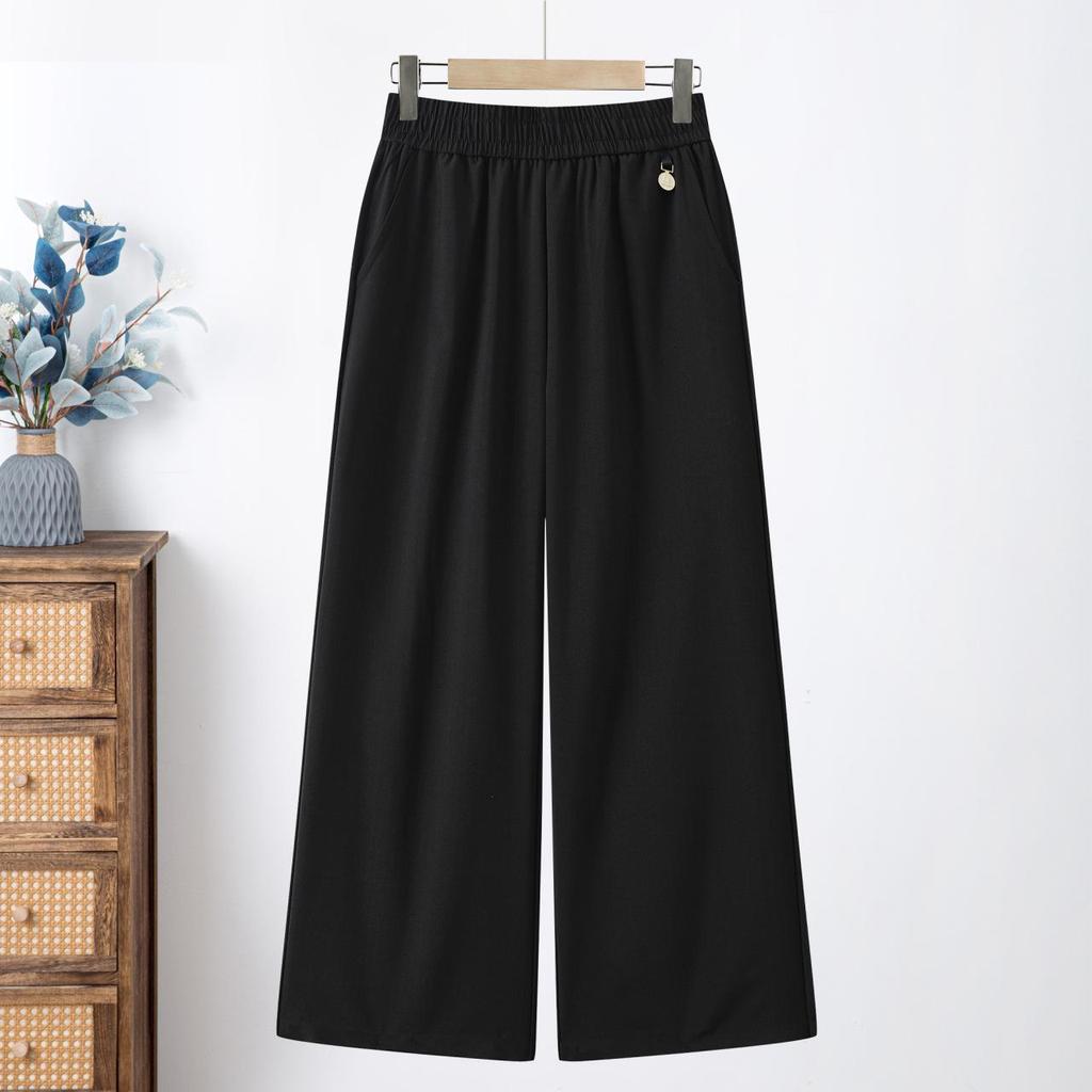 Women's High-Waisted Wide-Leg Pants - Spring/Summer, Middle-Aged, Plus Size, Elegant Drape Style