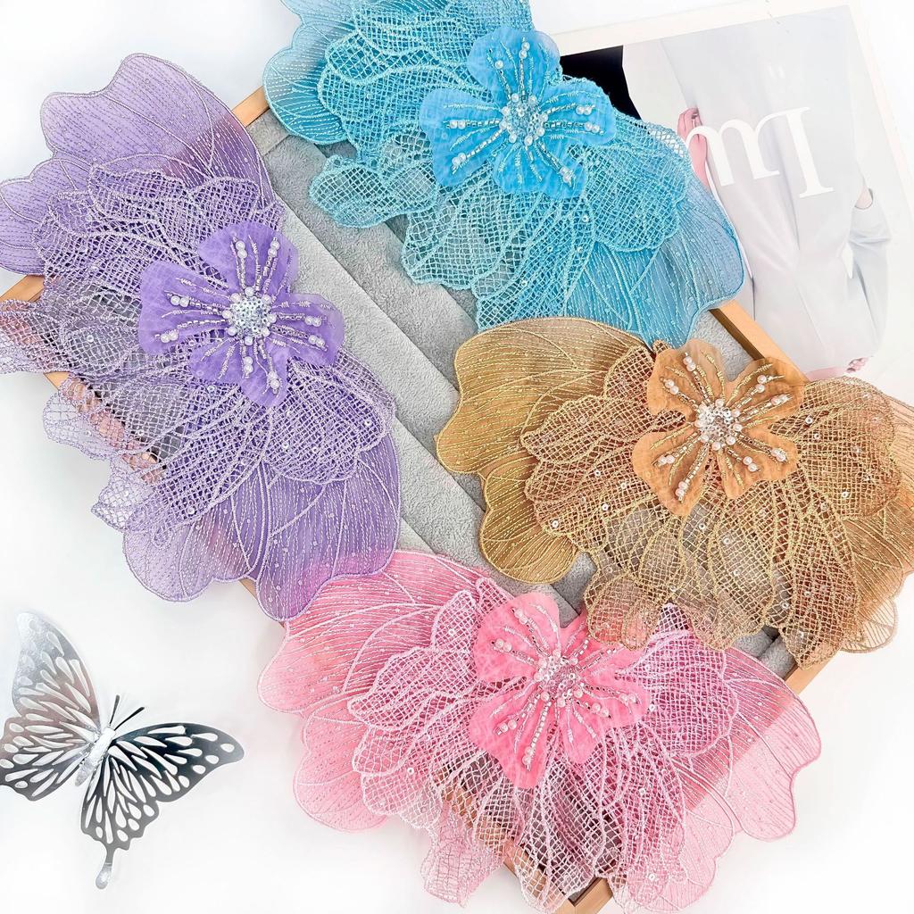 Lace Mesh, Flat Mantle Embroidery Bead Sticker, Curtain Decoration Flower Cloth Sticker, Bright Diamond Pearl Bow.