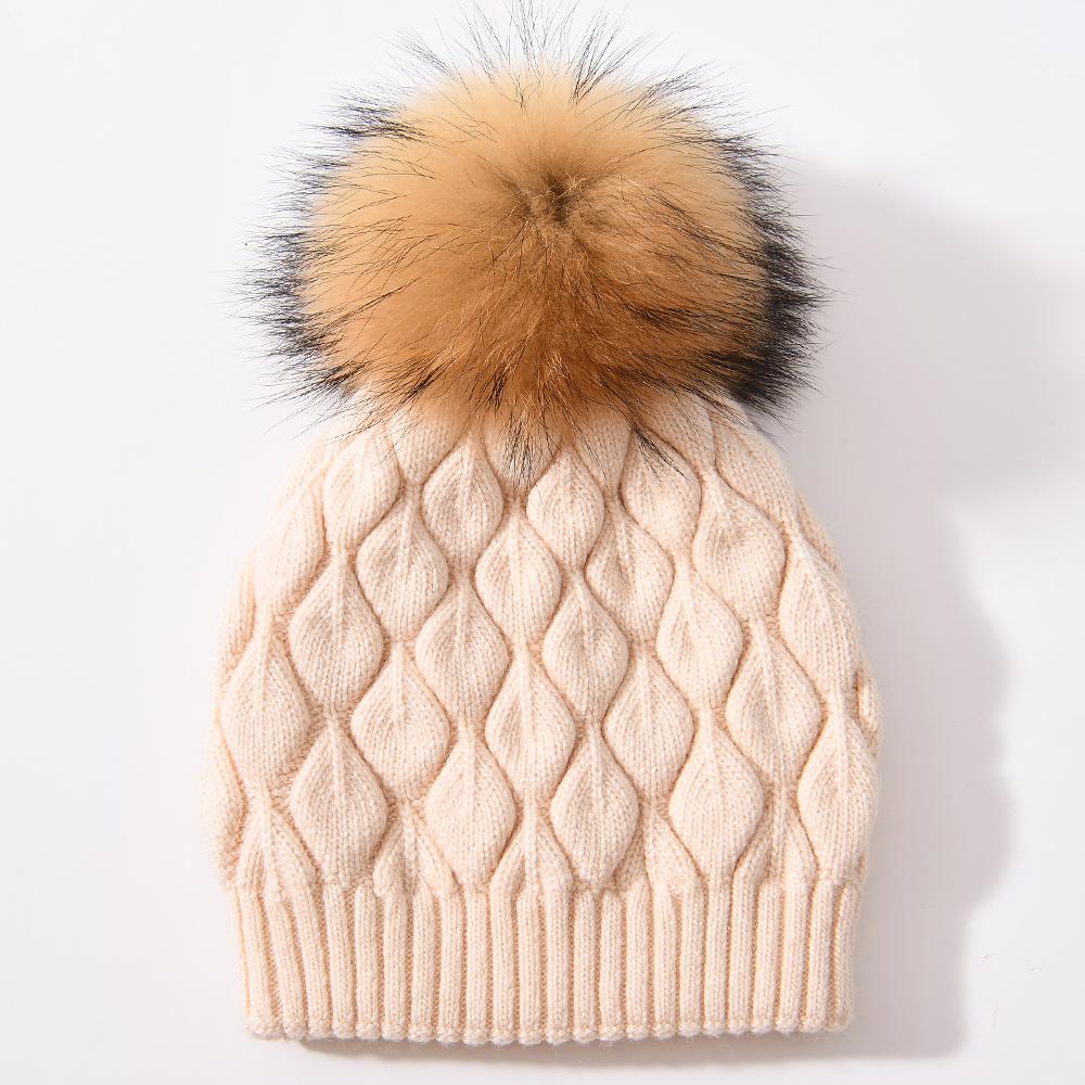 Jxwatcher Women Winter Hat Real Fur Pompom Angora Knitted Wool Beanie Fashion Casual Outdoor Thick Ladies Warm Fur Ball Hats New