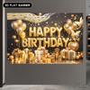 2D Flat Black Gold Birthday Backdrop Luxury Golden Theme Party Background for Photoshoot