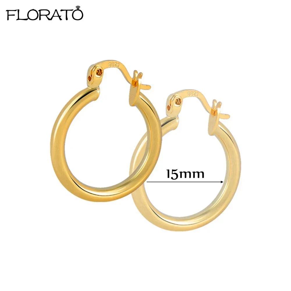 925 Silver Ear Needle Simple 10/15/25mm Hoop Earrings for Women Round Dangle Gold Earrings Fashion Korean Jewelry