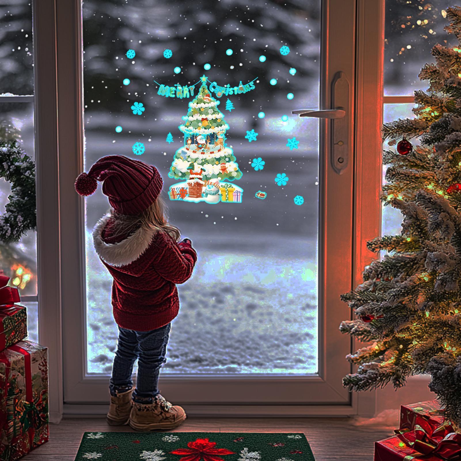 Рождественские наклейки Светящиеся в темноте Синие Светящиеся Праздничные Украшения Наклейки на окна Рождественские украшения Светящиеся в темноте Для China Mainland