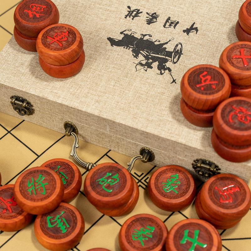 Premium Solid Wood Chinese Chess Set: Large Red Rosewood Pieces & Beech Wood Board, Ideal Gift for Adults & Elders